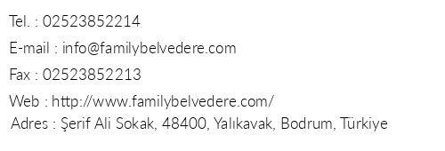 Family Belvedere Otel telefon numaraları, faks, e-mail, posta adresi ve iletişim bilgileri